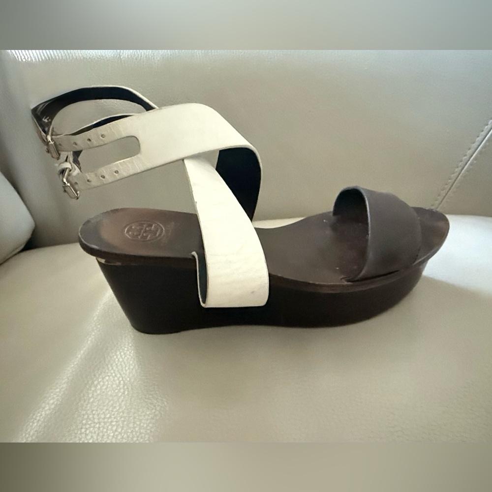 Tori Burch Brown and Beige Platform Sandals